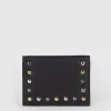 Hot Oasis Real Leather Stud Folding Cardholder Black