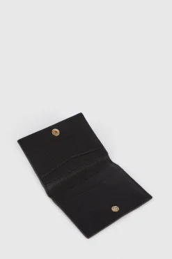 Hot Oasis Real Leather Stud Folding Cardholder Black