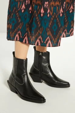 Sale Oasis Real Leather Studded Western Boot Black