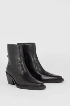 Clearance Oasis Real Leather Whipstitch Detail Western Ankle Boot Black