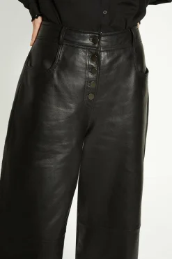 New Oasis Real Leather Wide Leg Trouser Black