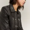 New Oasis Real Leather Zip Detail Crop Jacket Black