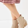 Hot Oasis Real Suede Whipstitch Detail Western Ankle Boot Stone