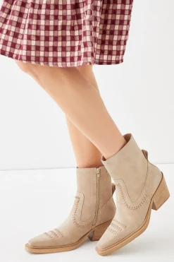 Hot Oasis Real Suede Whipstitch Detail Western Ankle Boot Stone