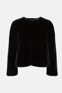 Sale Oasis Recycled Faux Fur Collarless Coat Black