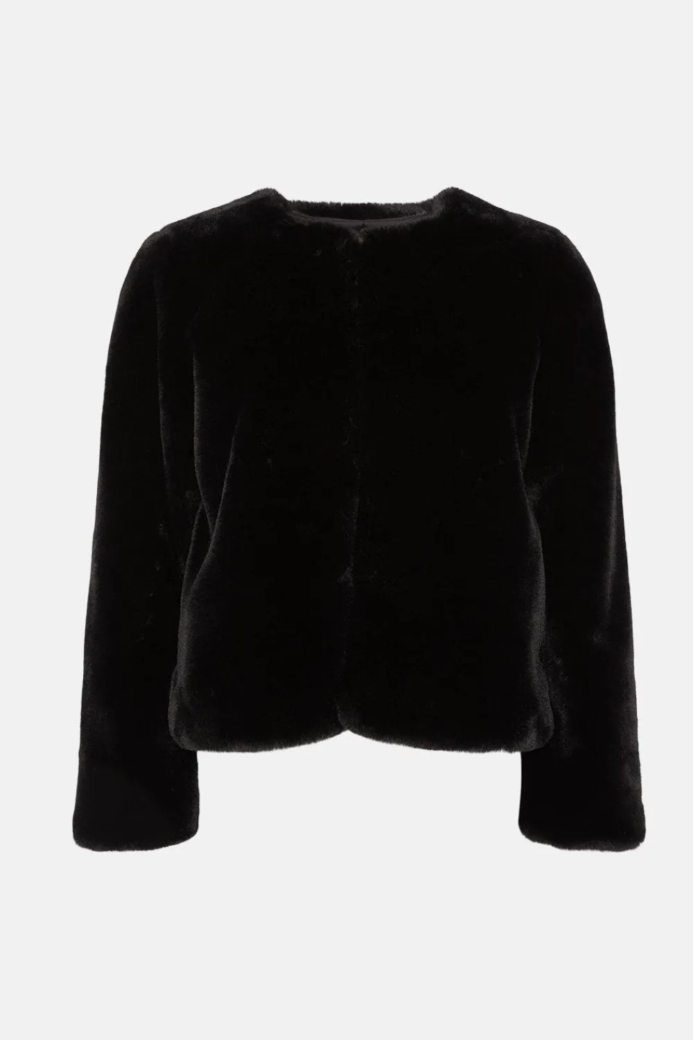 Sale Oasis Recycled Faux Fur Collarless Coat Black