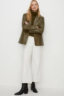 Fashion Oasis Relaxed Leather Blazer Olive