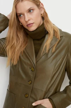 Fashion Oasis Relaxed Leather Blazer Olive