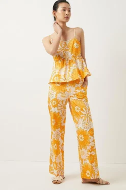 Online Oasis Retro Print Cotton Straight Leg Trouser Orange