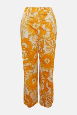 Online Oasis Retro Print Cotton Straight Leg Trouser Orange