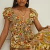 Best Oasis Retro Print Ruffle V Neck Midi Dress Multi