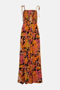 Online Oasis Retro Shirred Maxi Dress Floral