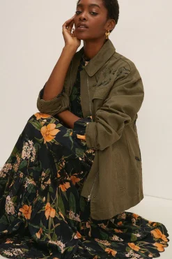 Outlet Oasis Rhs Embellished Belted Parka Khaki