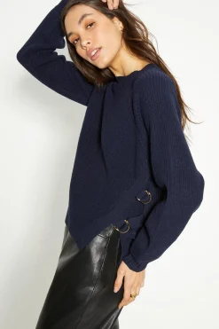 Clearance Oasis Rib D-Ring Detail Jumper Navy