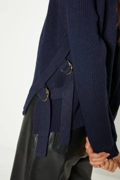 Clearance Oasis Rib D-Ring Detail Jumper Navy