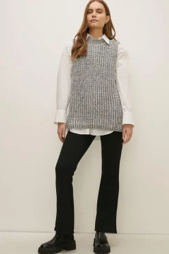 Hot Oasis Rib Flare Trouser Black