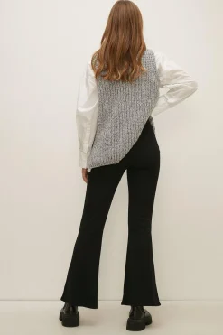 Hot Oasis Rib Flare Trouser Black