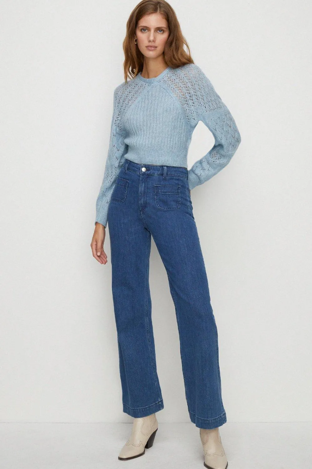 Fashion Oasis Rib Pointelle Lofty Soft Touch Batwing Jumper Blue
