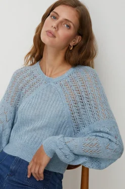 Fashion Oasis Rib Pointelle Lofty Soft Touch Batwing Jumper Blue