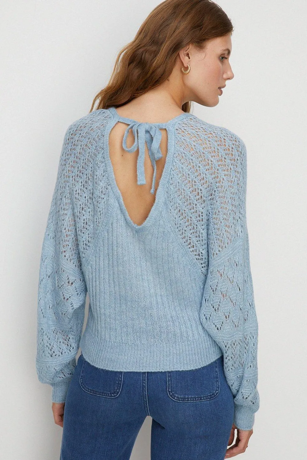 Fashion Oasis Rib Pointelle Lofty Soft Touch Batwing Jumper Blue
