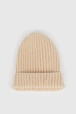 Online Oasis Ribbed Knitted Beanie Hat Oatmeal
