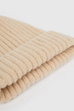 Online Oasis Ribbed Knitted Beanie Hat Oatmeal