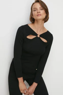 Hot Oasis Ring Detail Cut Out Knit Top Black
