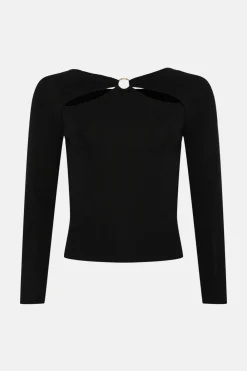 Hot Oasis Ring Detail Cut Out Knit Top Black