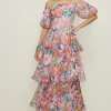Hot Oasis Rose Dufton Lace Trim Tiered Organza Dress Pink