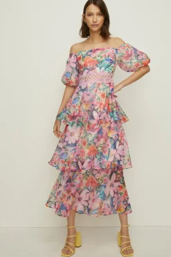 Hot Oasis Rose Dufton Lace Trim Tiered Organza Dress Pink