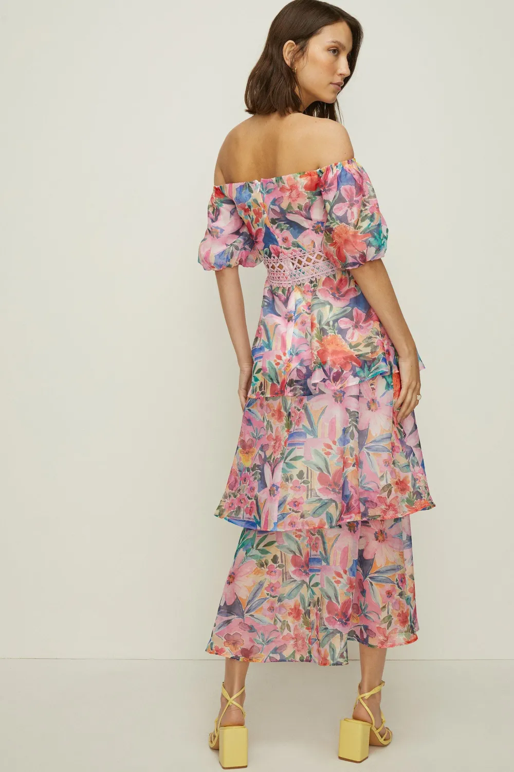 Hot Oasis Rose Dufton Lace Trim Tiered Organza Dress Pink