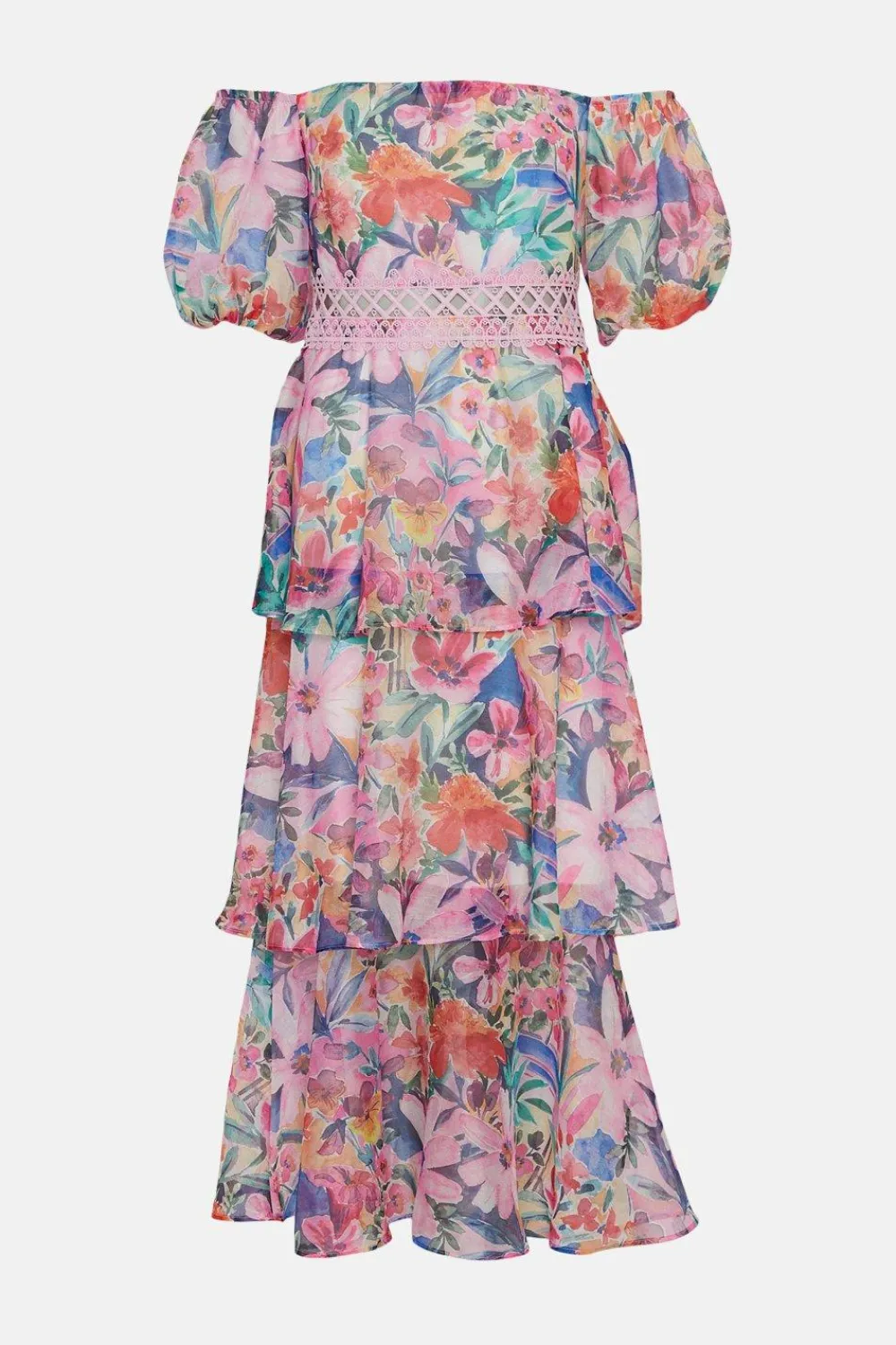 Hot Oasis Rose Dufton Lace Trim Tiered Organza Dress Pink