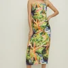 Sale Oasis Rose Dufton Landscape Printed Ruched Dress Green