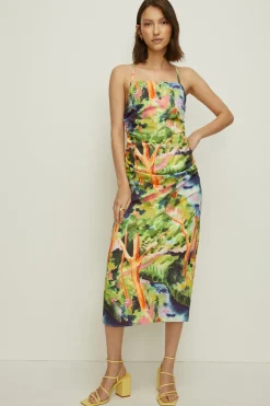 Sale Oasis Rose Dufton Landscape Printed Ruched Dress Green