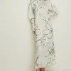 New Oasis Rose Dufton Sketchy Floral Midi Dress Ivory