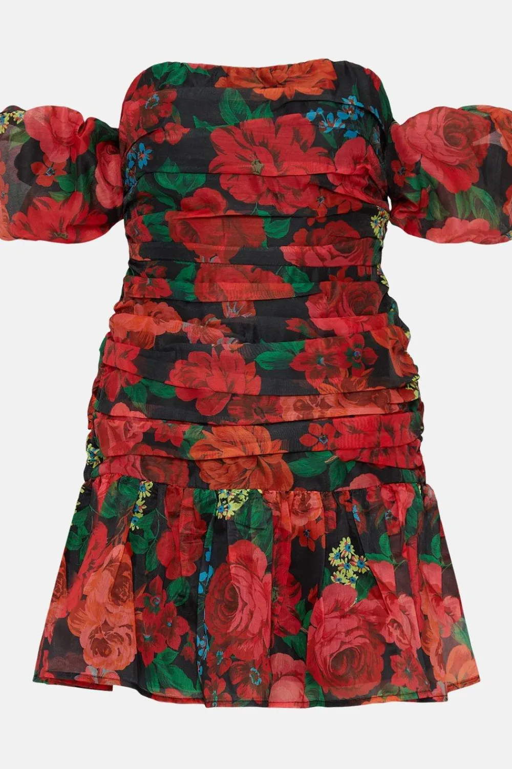 Online Oasis Rose Floral Ruched Mini Dress Black