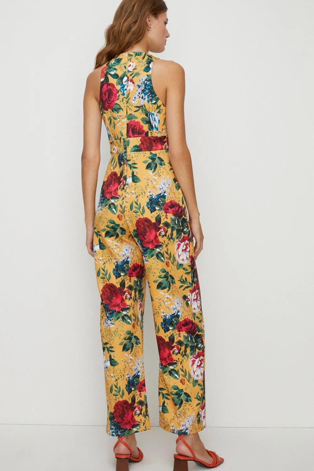 Best Oasis Rose Floral Scuba V Neck Jumpsuit Ochre
