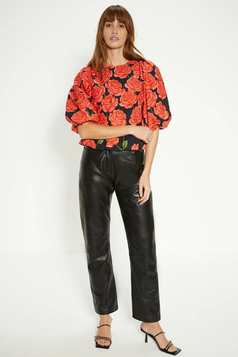 Clearance Oasis Rose Placement Puff Sleeve Top Red
