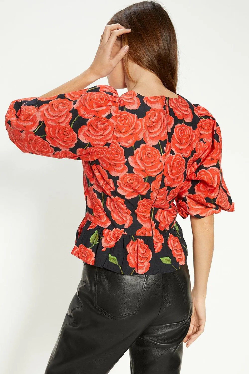 Clearance Oasis Rose Placement Puff Sleeve Top Red