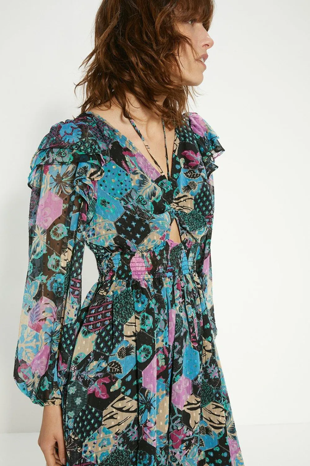 Outlet Oasis Ruched Front Dobby Floral Printed Midi Dress Multi