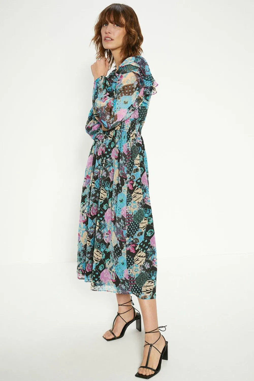 Outlet Oasis Ruched Front Dobby Floral Printed Midi Dress Multi