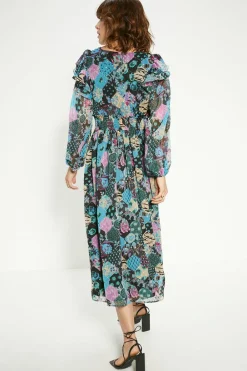 Outlet Oasis Ruched Front Dobby Floral Printed Midi Dress Multi