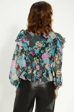 Clearance Oasis Ruched Front Dobby Floral Printed Top Multi