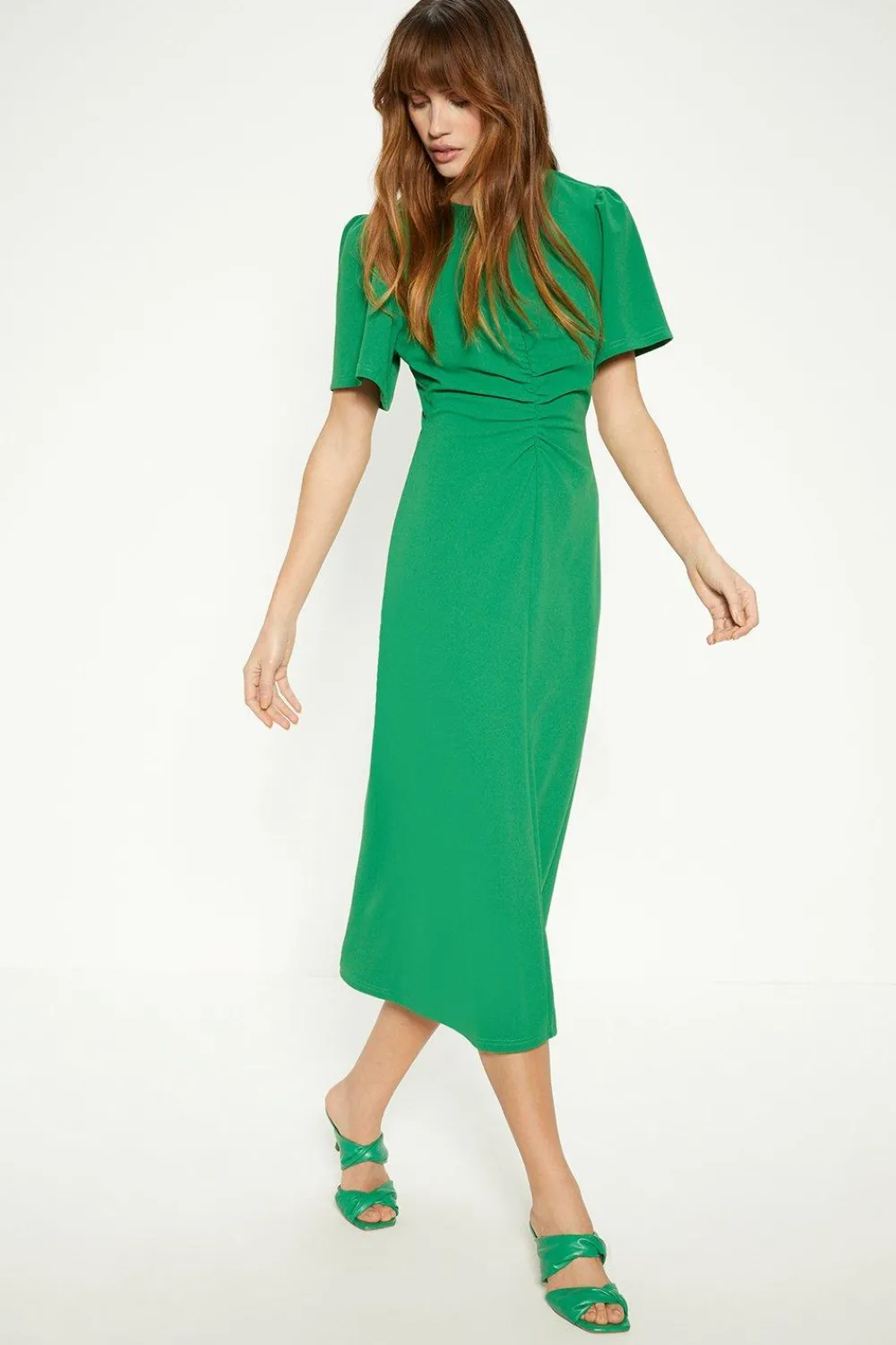 Online Oasis Ruched Front Jersey Crepe Midi Dress Green