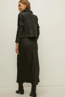 Online Oasis Ruched Front Satin Midi Skirt Black