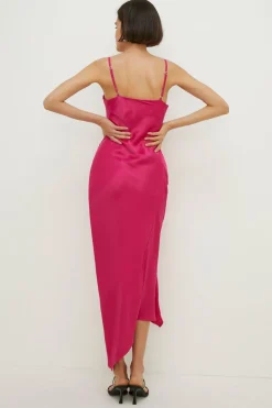 Sale Oasis Ruched Side Midi Slip Dress Hot Pink