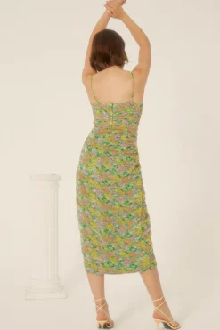 Online Oasis Ruched Strappy Midi Dress Green