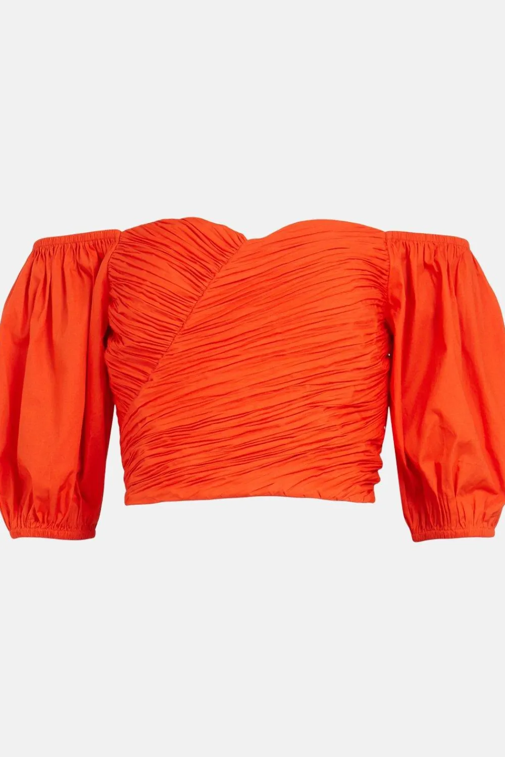 Clearance Oasis Ruched Wrap Front Puff Sleeve Top Red