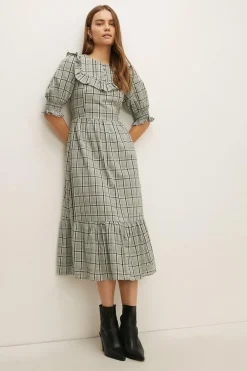 Outlet Oasis Ruffle Detail Check Midi Dress Multi