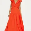 Outlet Oasis Ruffle Midi Dress Red